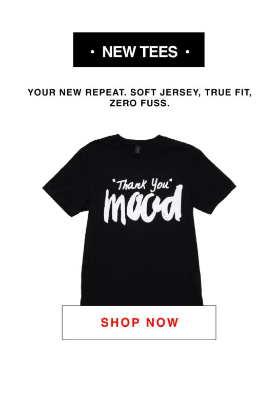 A black t - shirt with the words thank you mood on it