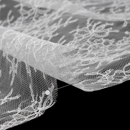 French Chantilly Lace with Finished Scalloped Edges by Solstiss - Greige Abundant Flowers