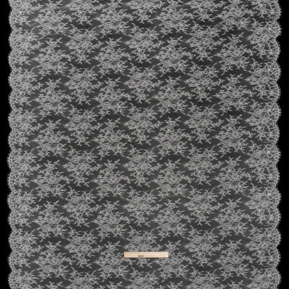 French Chantilly Lace with Finished Scalloped Edges by Solstiss - Greige Abundant Flowers