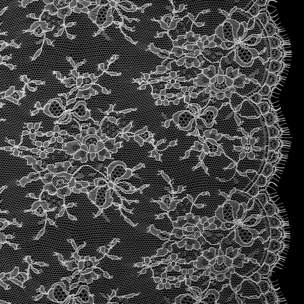 French Chantilly Lace with Finished Scalloped Edges by Solstiss - Greige Abundant Flowers