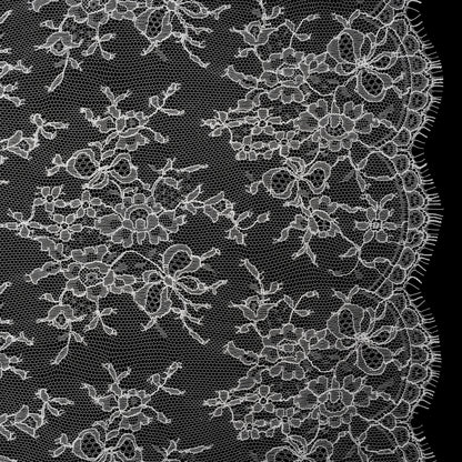 French Chantilly Lace with Finished Scalloped Edges by Solstiss - Greige Abundant Flowers
