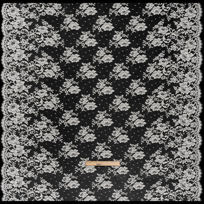 French Cotton Blend Leavers Lace with Finished Scalloped Edges - Greige Classic Floral
