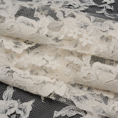French Cotton Blend Leavers Lace with Finished Scalloped Edges by Solstiss - Greige Sweet Roses