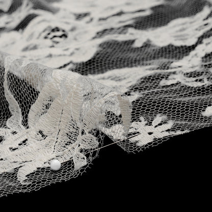French Cotton Blend Leavers Lace with Finished Scalloped Edges by Solstiss - Greige Sweet Roses