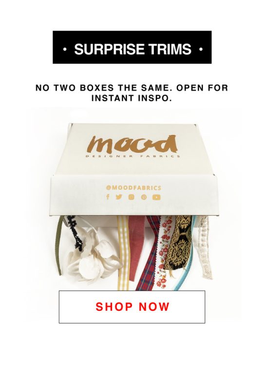 A box of assorted items with the words, surprise trims no two boxes the same