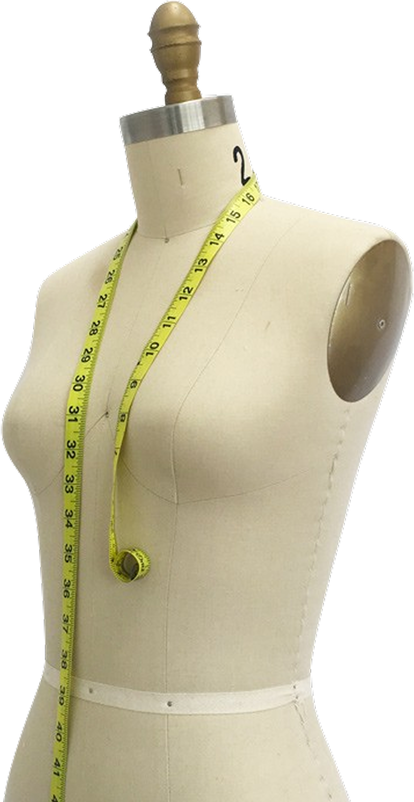 A close up of a mannequin with a measuring tape around it