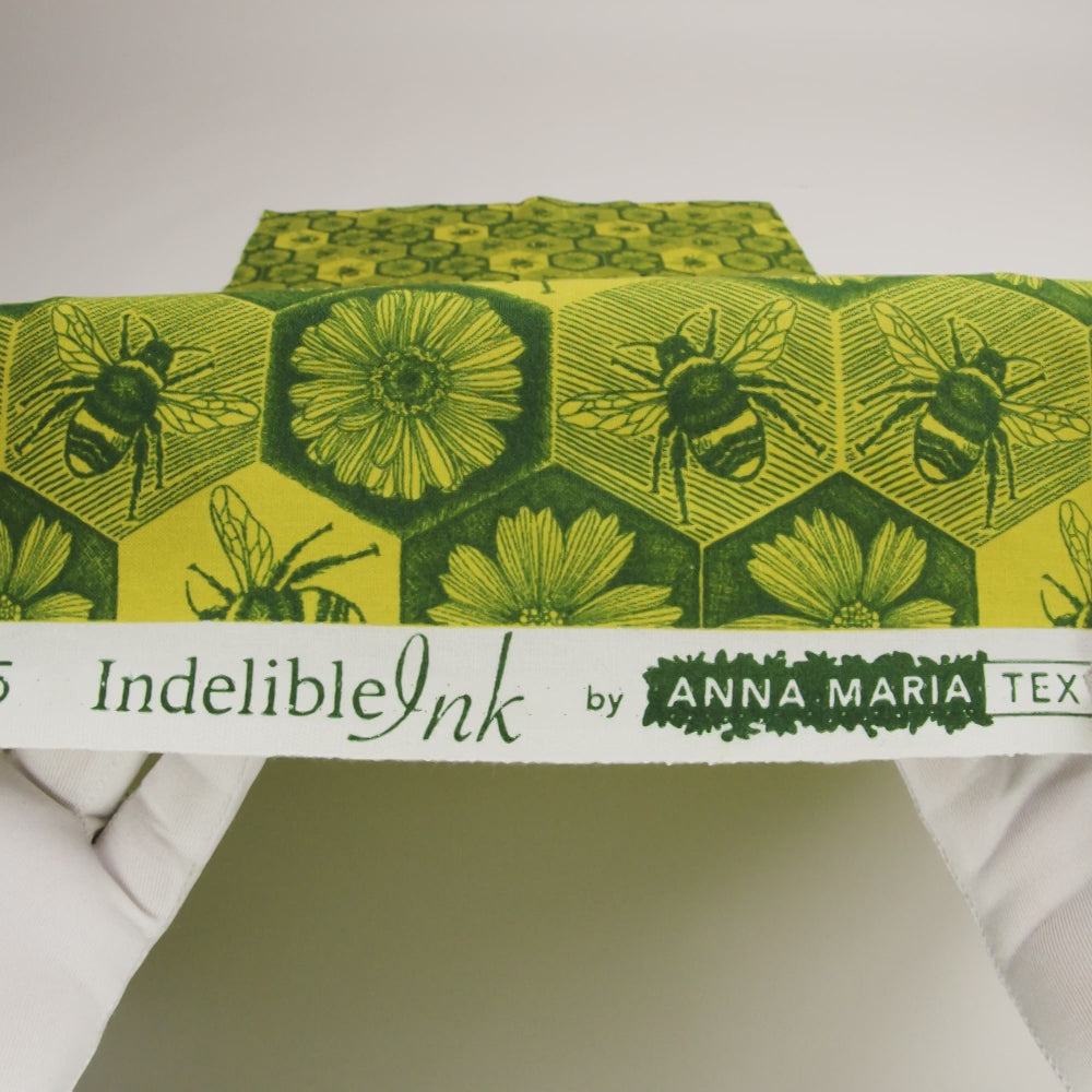 Printed Quilting Cotton by Anna Maria Textiles for Northcott - Citrus Busy Bees and Floral Honeycomb - Indelible Ink Collection - Image 6 of 6