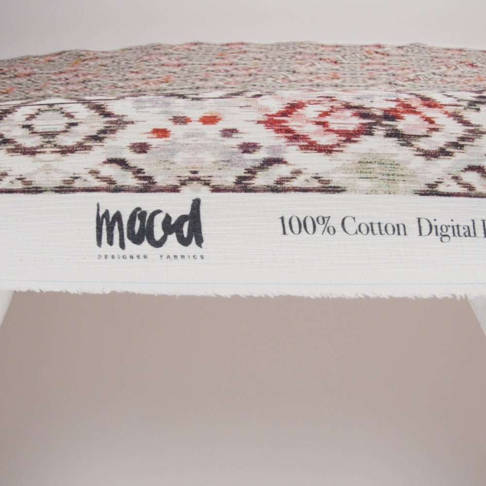 Slubbed Gauzy Cotton Woven - Red, Orange and Dark Green Geometric Ikat - Mood Exclusive Secret Symbols Print - Image 6 of 6
