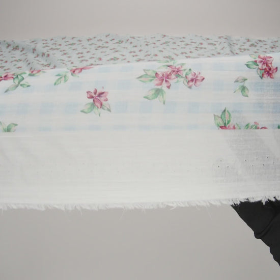 Crinkled Cotton Gauzy Woven - Blue, Pink and Green Flowers on Gingham - Mood Exclusive Picnic Petals Print - Image 6 of 6