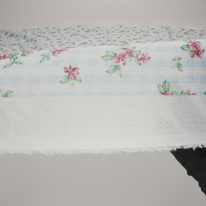 Crinkled Cotton Gauzy Woven - Blue, Pink and Green Flowers on Gingham - Mood Exclusive Picnic Petals Print