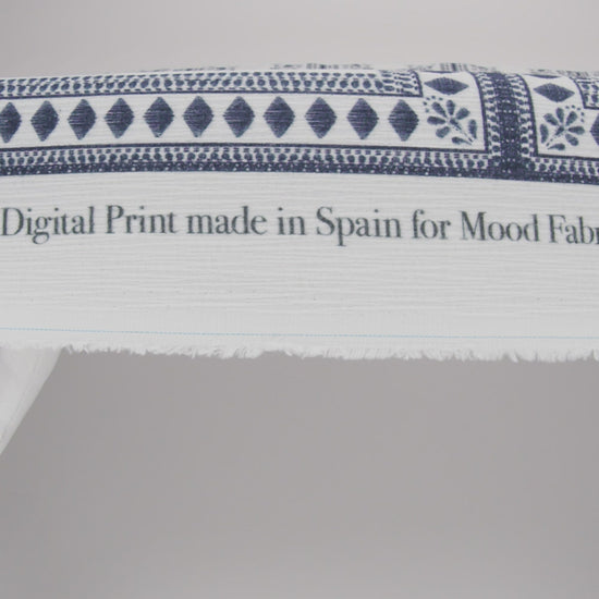 Slubbed Gauzy Cotton Woven - White and Navy Blue Floral Embroidery Squares - Mood Exclusive Porcelain Petals Print - Image 6 of 6