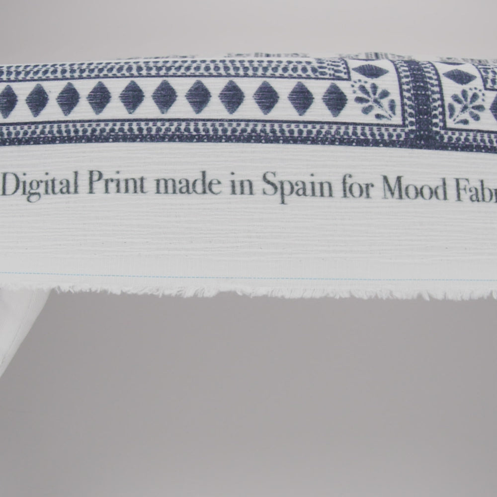 Slubbed Gauzy Cotton Woven - White and Navy Blue Floral Embroidery Squares - Mood Exclusive Porcelain Petals Print - Image 6 of 6