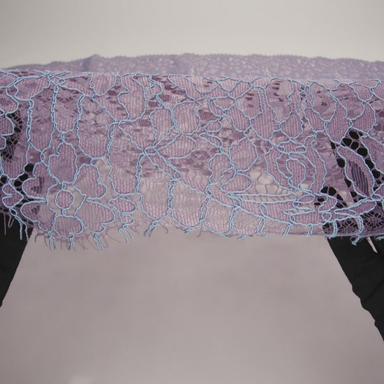 Corded Raschel Lace Panel with Finished Edges - Lavender and Sky Blue All-Over Flowers and Leaves - Image 6 of 6