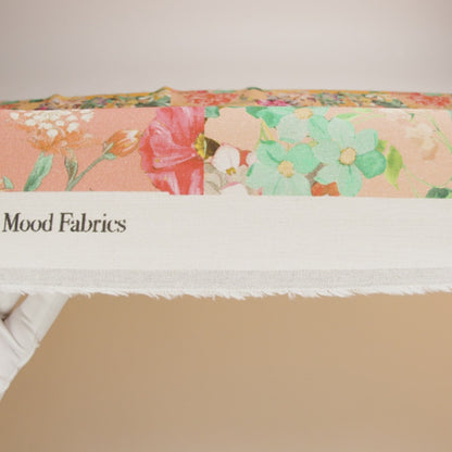 Linen and Rayon Woven Print - Peach and Orange Floral Patchwork - Mood Exclusive Citrus Garden Collage