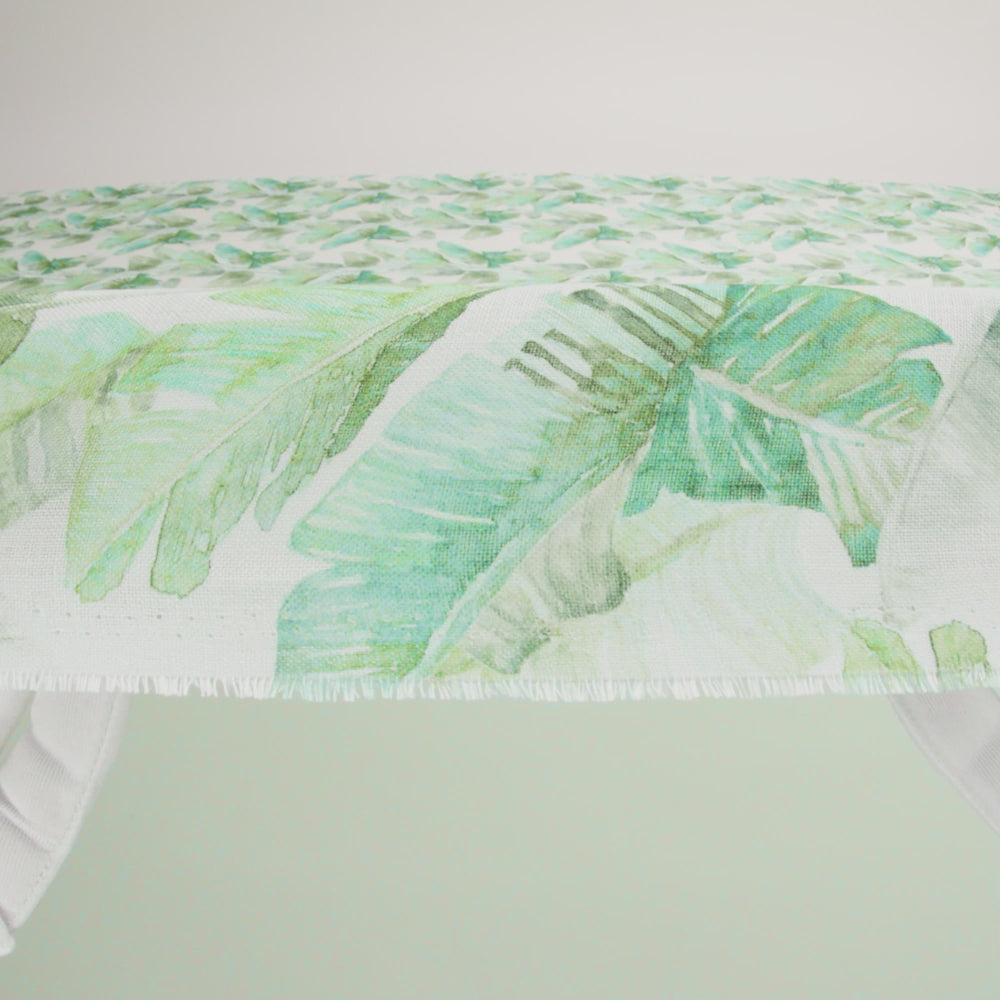 Green Banana and Palm Leaves Printed Ivory Linen Woven - Image 5 of 5