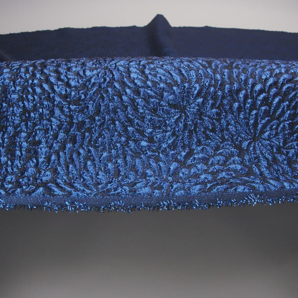 Metallic Royal Blue Floral Double-Layer Organza Brocade - Image 5 of 5