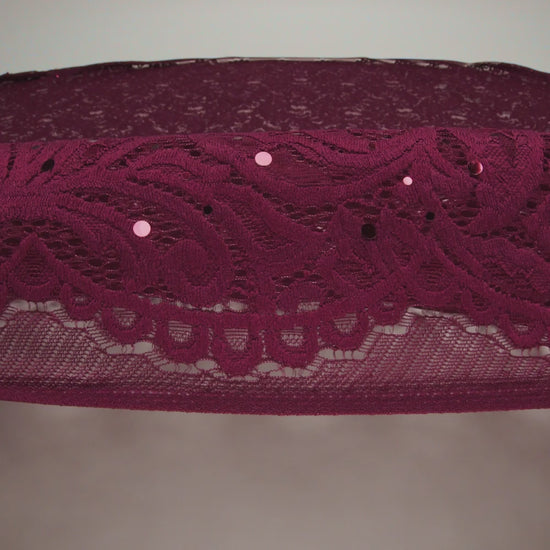 Stretch Raschel Lace with Metallic Spots - Burgundy Fancy Leaves and Flowers - Image 6 of 6