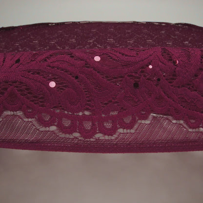 Stretch Raschel Lace with Metallic Spots - Burgundy Fancy Leaves and Flowers