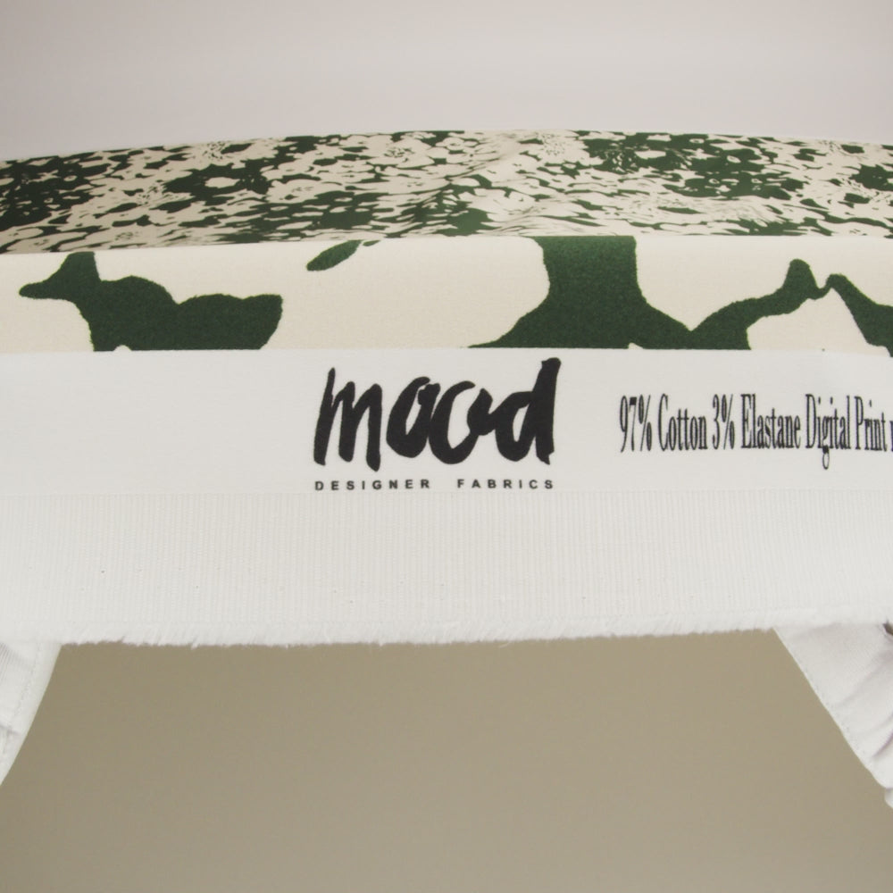 Stretch Cotton Sateen - Hunter Green and Cream Big Floral - Rorschach Rosettes Print - Mood Exclusive Acadia Collection - Image 6 of 7