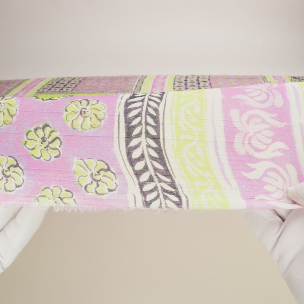 Crinkled Cotton Gauzy Woven Panel - Baby Pink and Lime Green Floral Patchwork - Mood Exclusive Oued Fes - Image 6 of 6