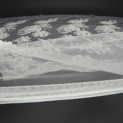 Embroidered and Beaded Bridal Tulle with 3D Fabric Flowers - Off White Fancy Florals