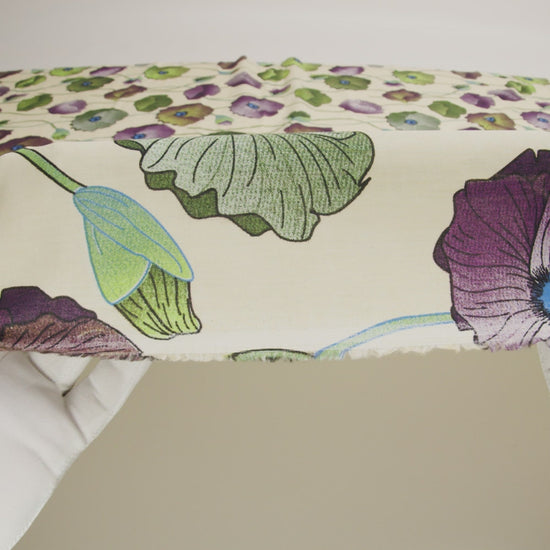 Beige, Green and Plum Big Poppies Cotton Lawn - Image 6 of 7