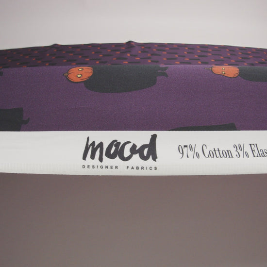 Stretch Cotton Sateen - Purple Pumpkin People - Pumpkin Patch Print - Mood Exclusive Jack-O-Lantern Collection - Image 6 of 7