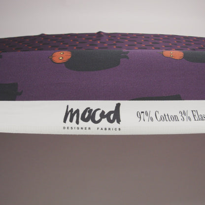 Stretch Cotton Sateen - Purple Pumpkin People - Pumpkin Patch Print - Mood Exclusive Jack-O-Lantern Collection