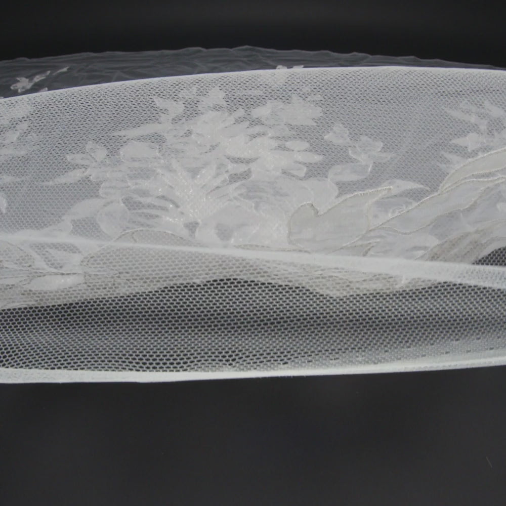 Beaded and Embroidered Tulle with Burnout Fabric Appliques - Off White Tropical Garden - Image 6 of 6