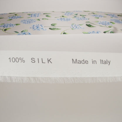 Heavy Silk Satin-Faced Organza, Made in Italy - Pale Gray, Blue and Green Hydrangeas