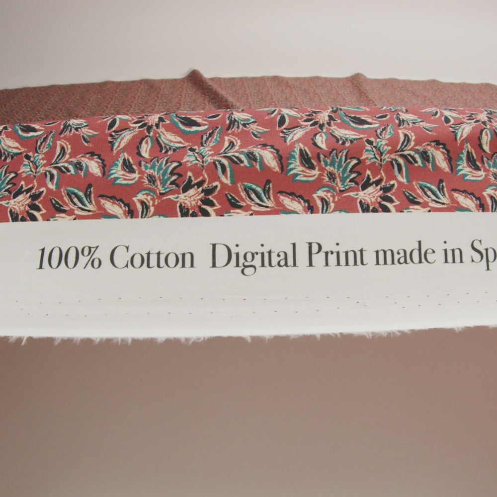 Cotton Poplin Print - Burnt Orange and Teal Leaves - Mood Exclusive Cranberry Corral - Image 6 of 6