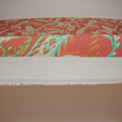 Linen and Rayon Woven - Coral Orange, Turquoise and Olive Green Paisley - Mood Exclusive Fiery Reverie Print