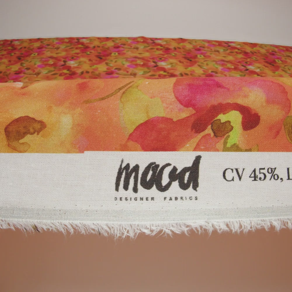 Linen and Rayon Woven - Orange, Pink and Olive Green Watercolor Flowers - Mood Exclusive Pick Your Posy Print - Image 6 of 6