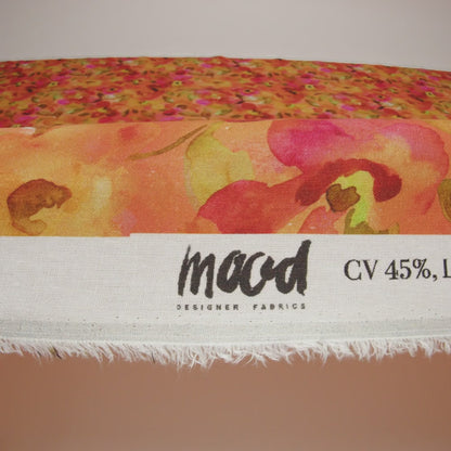Linen and Rayon Woven - Orange, Pink and Olive Green Watercolor Flowers - Mood Exclusive Pick Your Posy Print