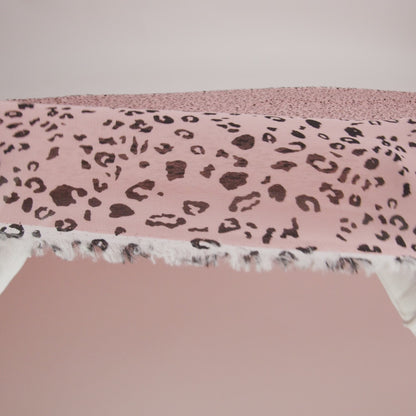 Viscose Georgette Print - Apricot Pink and Black Leopard Spots - Designer Deadstock