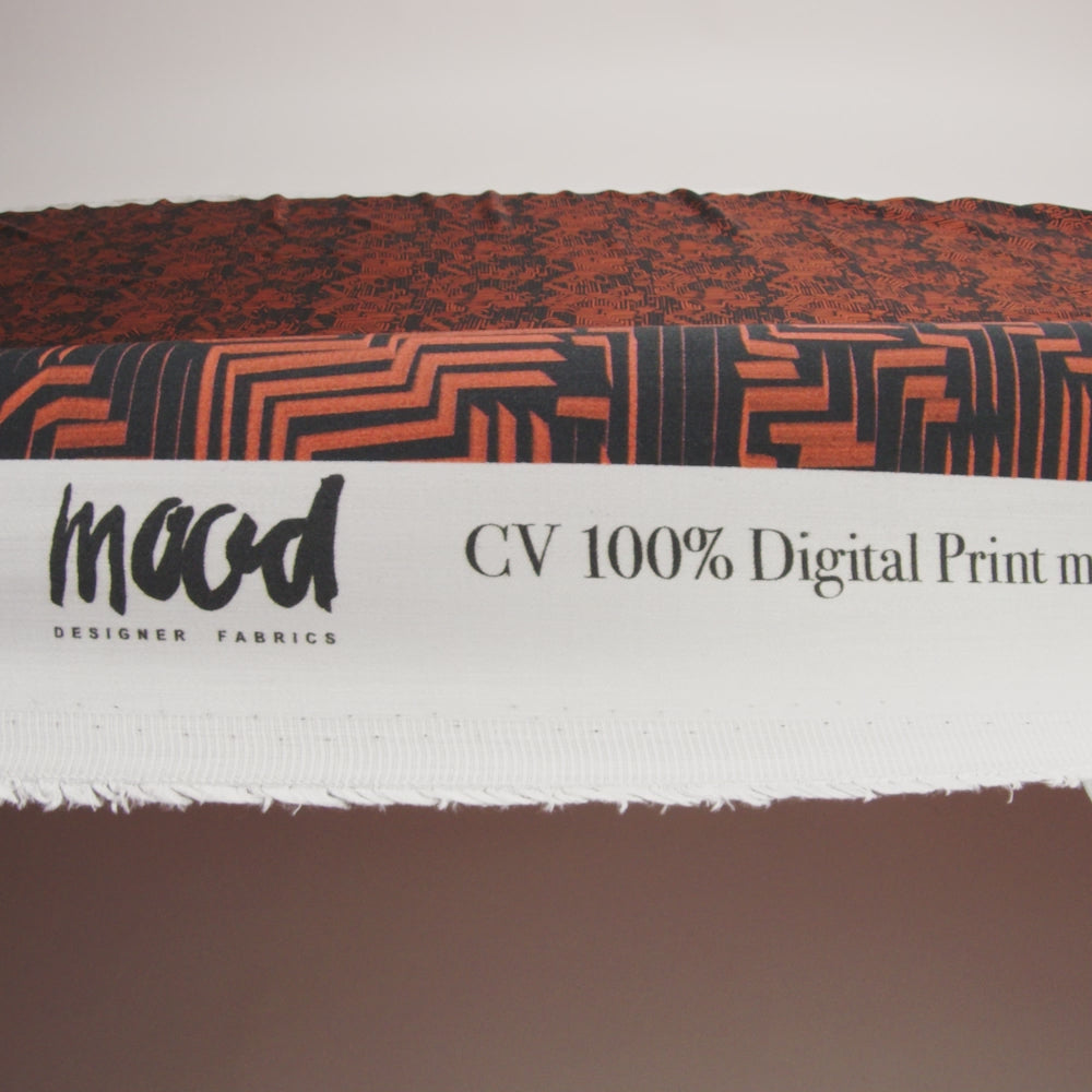 Rayon Challis - Black and Orange Geometric Lines - Ci-Trust the Process Print - Mood Exclusive Citrus Collection - Image 6 of 7