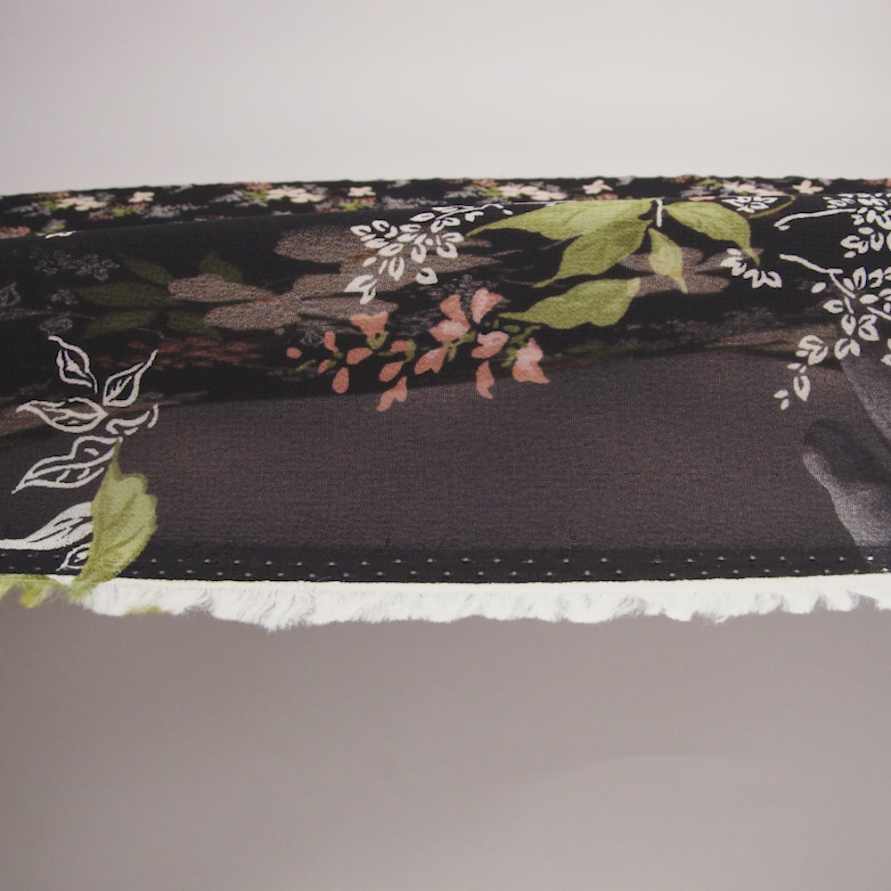 Viscose Georgette Print - Light Pastel Orange, Dusty Rose Pink and Black Floral - Designer Deadstock - Image 6 of 6