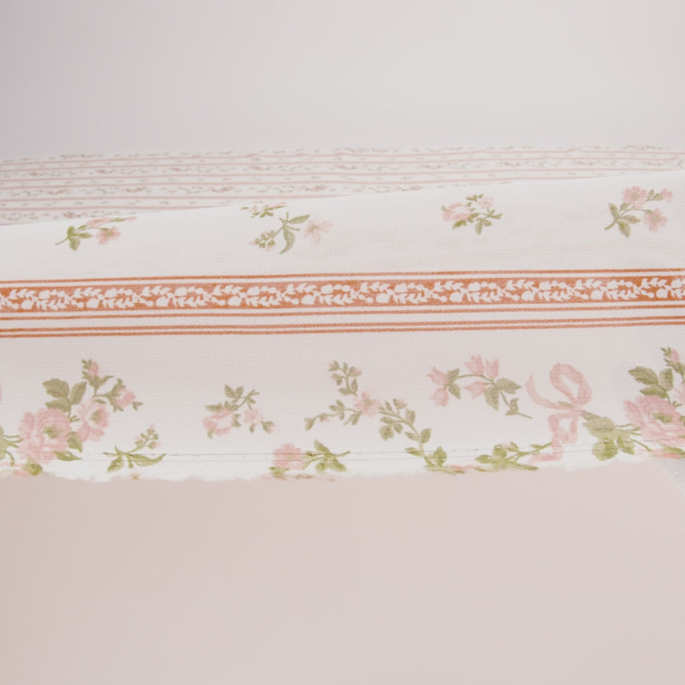 Viscose Georgette Print - Carnation Pink, Autumn Green and Off White Floral and Stripes - Designer Deadstock - Image 6 of 6