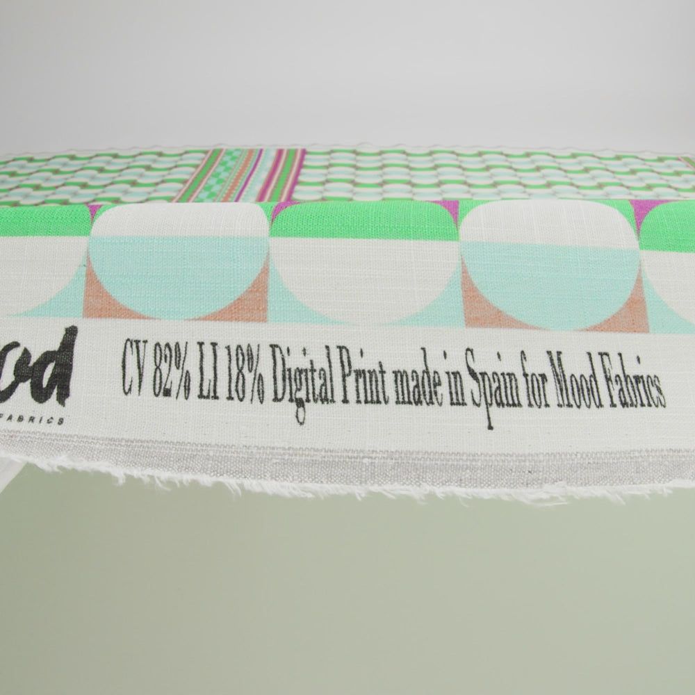 Viscose and Linen Woven Panel Print - Green and Sky Blue Split Circles - Mood Exclusive Circle Back - Image 6 of 6