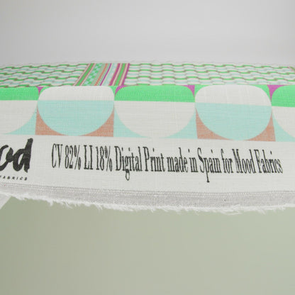 Viscose and Linen Woven Panel Print - Green and Sky Blue Split Circles - Mood Exclusive Circle Back