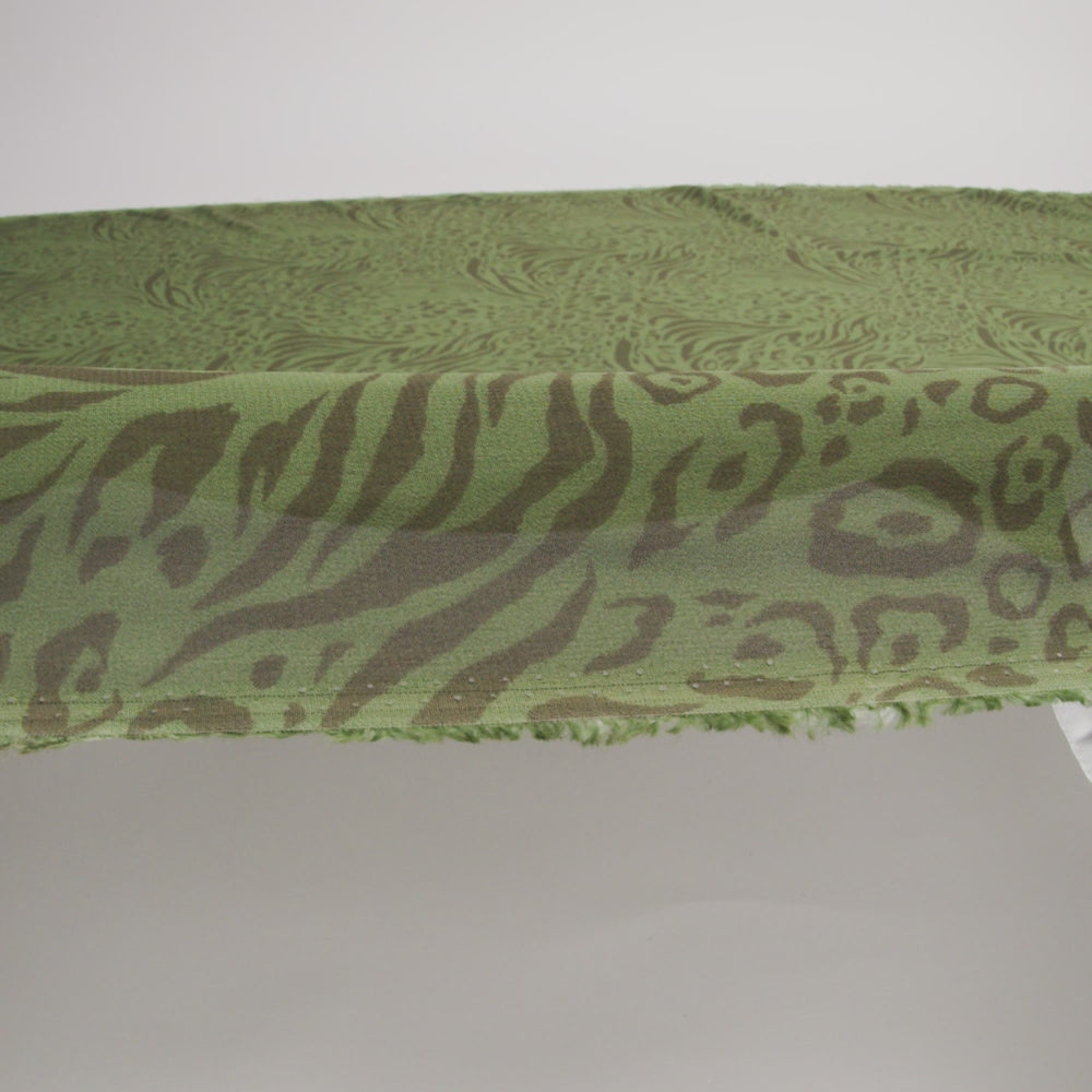 Viscose Georgette Print - Espresso Brown and Jungle Green Abstract Leopard Spots and Zebra Stripes - Designer Deadstock - Image 6 of 6