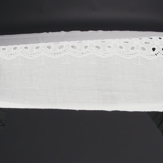 Embroidered Eyelet Cotton Voile - White Floral and Dot Stripes with Scalloped Border - Naomi Collection - Image 6 of 6