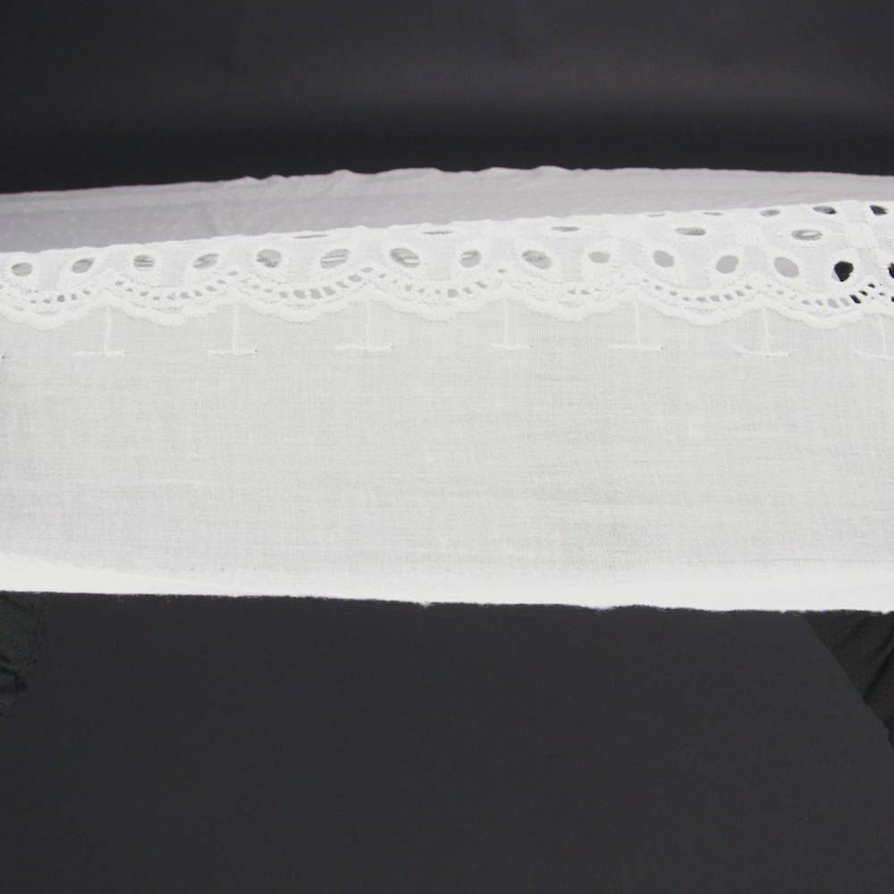 Embroidered Eyelet Cotton Voile - White Floral and Dot Stripes with Scalloped Border - Naomi Collection - Image 6 of 6