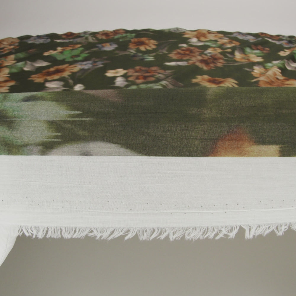 Crinkled Cotton Gauzy Woven - Olive Green, Tan and Gray Hazy Ikat Flowers - Mood Exclusive Blurred Blooms Print - Image 6 of 6