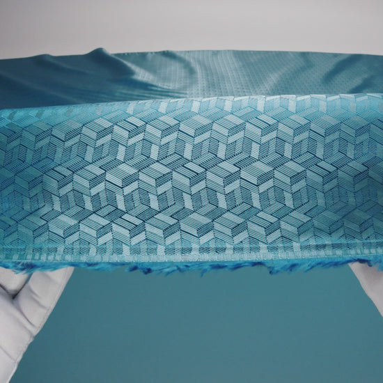 Geometric Jacquard Lining - Country Blue and Aqua Bi-Color - Image 6 of 7