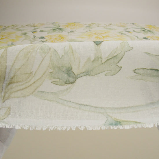 Yellow, Green and White Watercolor Roses Medium Weight Linen Woven - Image 6 of 6