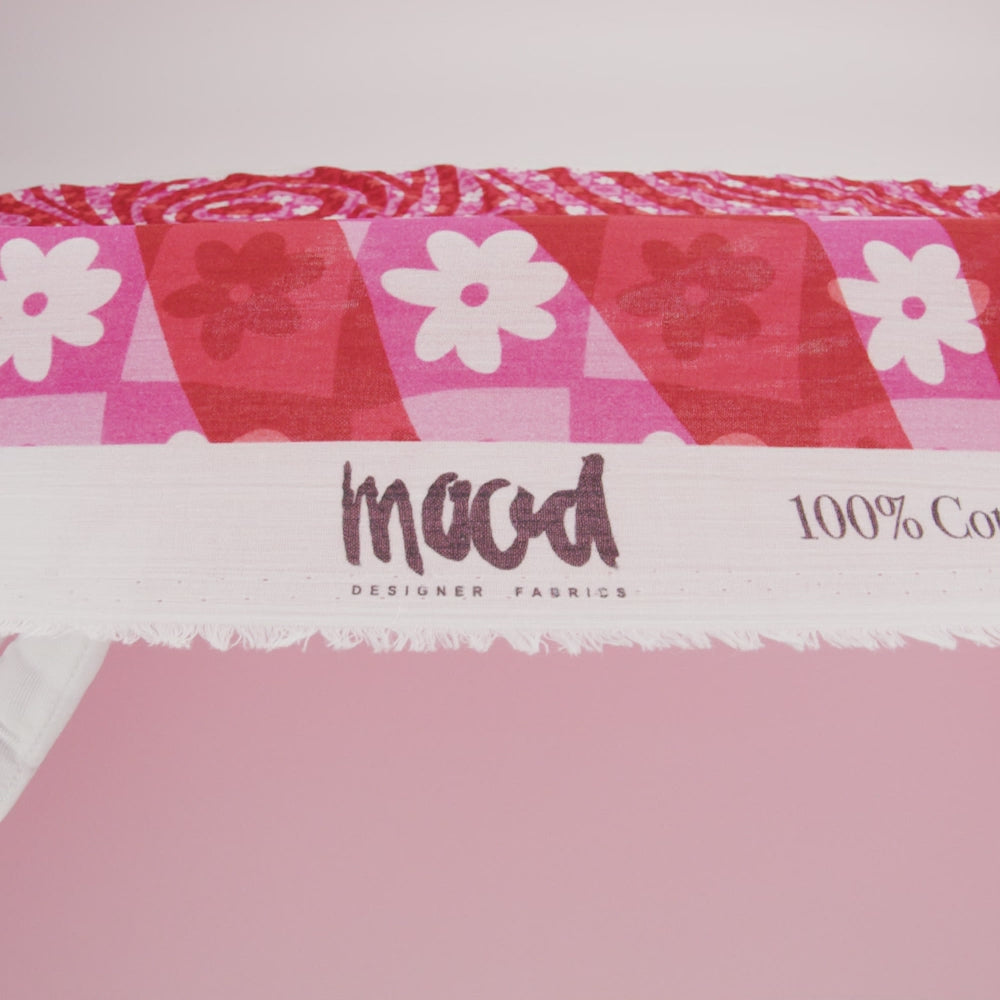 Crinkled Cotton Gauzy Woven Print - Red and Pink Flowers and Swirls on Checks - Mood Exclusive Gardener's Game - Image 6 of 6