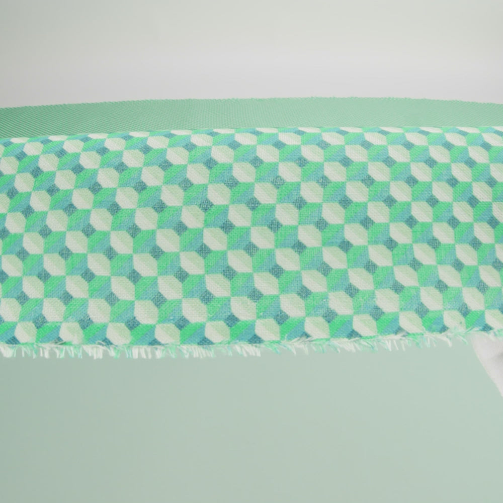 Teal and Lime Geometric Medium Weight Linen Woven - Image 6 of 6