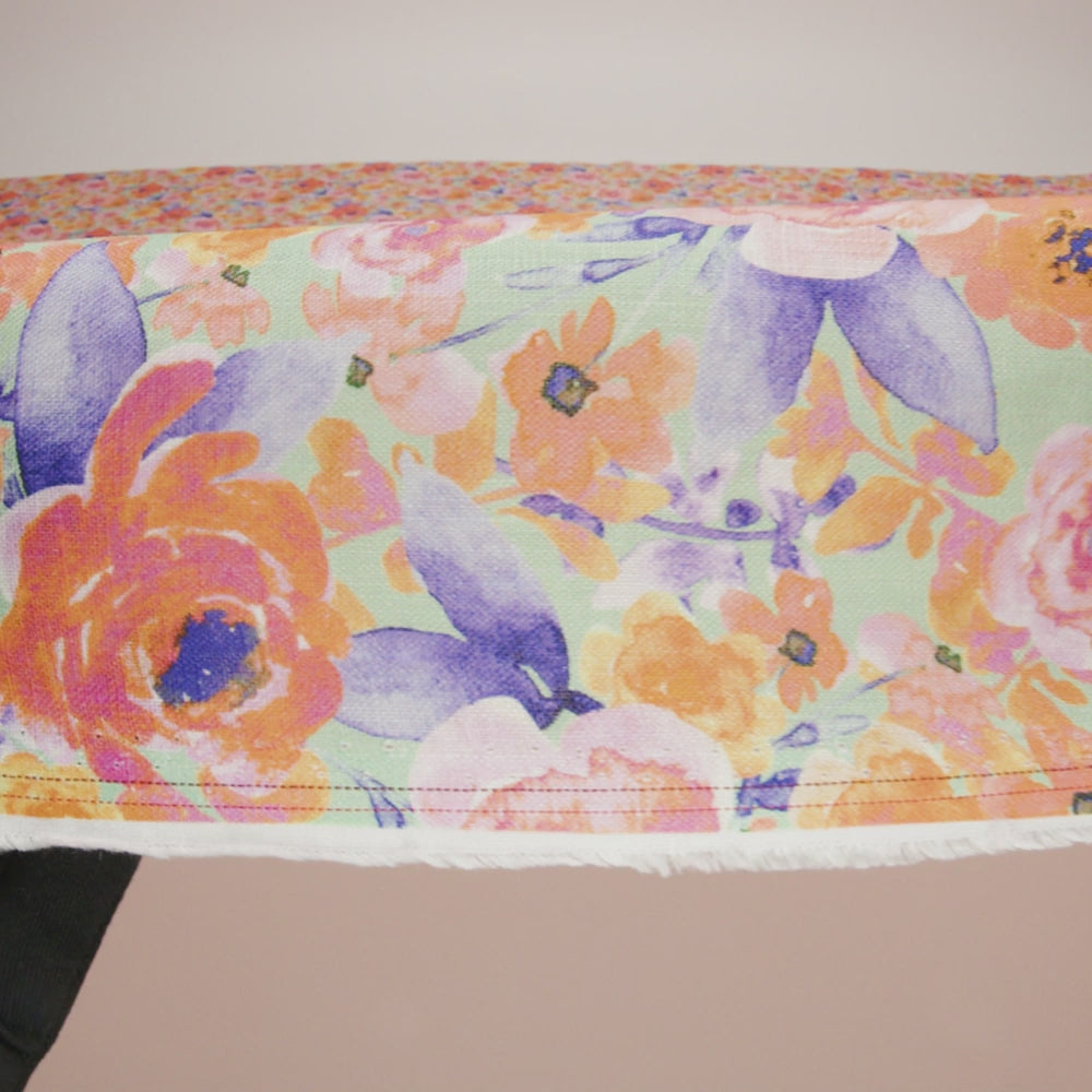 Lightweight Linen Woven Print - Light Sage, Purple and Orange Watercolor Florals - Image 6 of 6