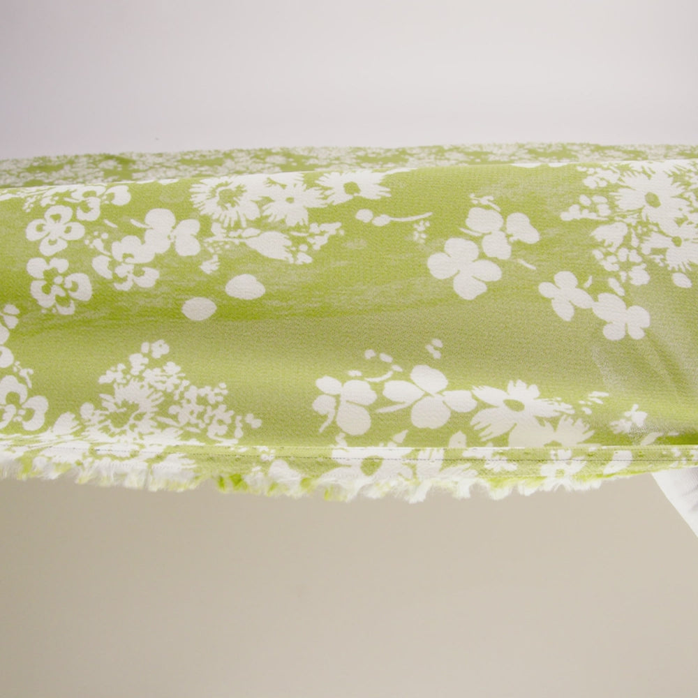 Viscose Georgette Print - Light Pistachio Green and White Floral - Designer Deadstock - Image 6 of 6